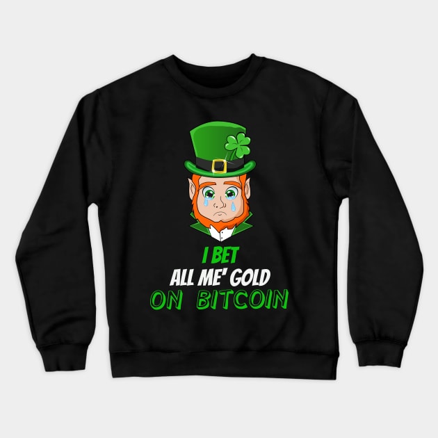 Funny Saint Patricks Day Bitcoin Leprechaun Crewneck Sweatshirt by BansheeApps